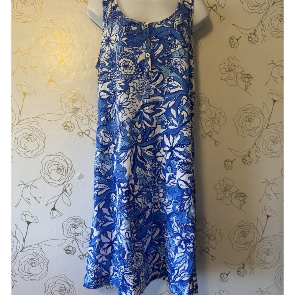New Lilly Pulitzer Lela Henley Tank Dress Size Large Flocking Fabulous Blue - Picture 3 of 7
